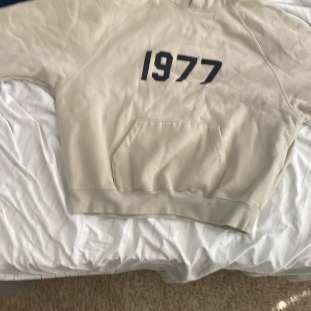 Essentials Cream Hoodie with Logo Patch